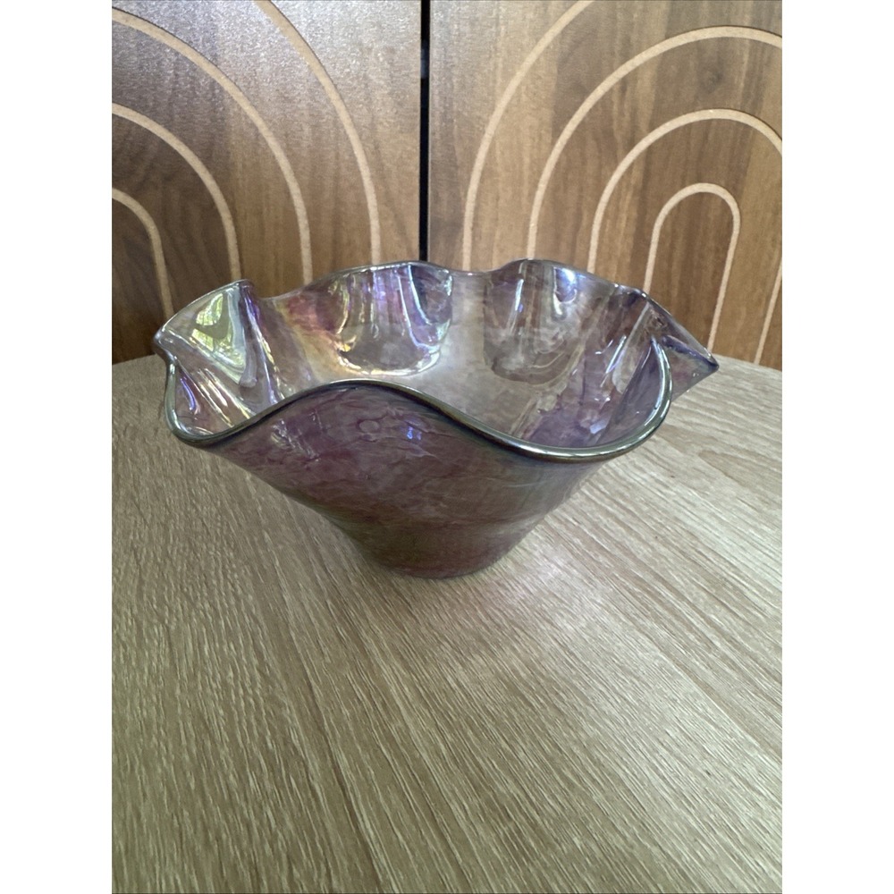 Glass Eye Studio Mini Wave Bowl Purple Iridescent 3" Tall Handblown Glass